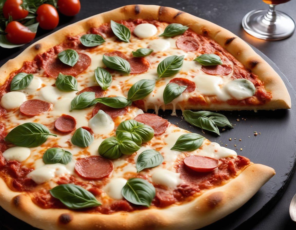 A beautifully arranged pizza evolution timeline showcasing various styles from Neapolitan to Chicago deep-dish. Each pizza should be distinct, highlighting unique ingredients like fresh basil, mozzarella, pepperoni, and toppings representing different cultures. The background can feature iconic landmarks from Italy to America to symbolize the journey of pizza. Warm, inviting colors to evoke the essence of a pizzeria. vibrant colors. super-realistic.